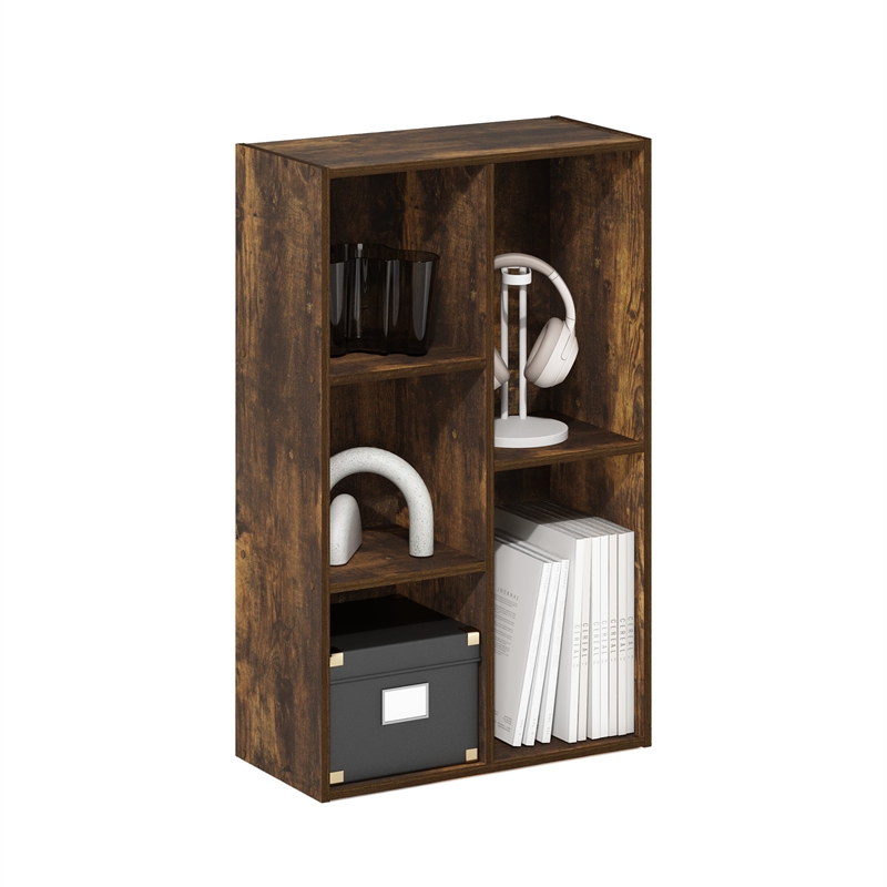 Furinno LUDER 5-Cube No Tool Assembly Open Shelf in Amber Pine