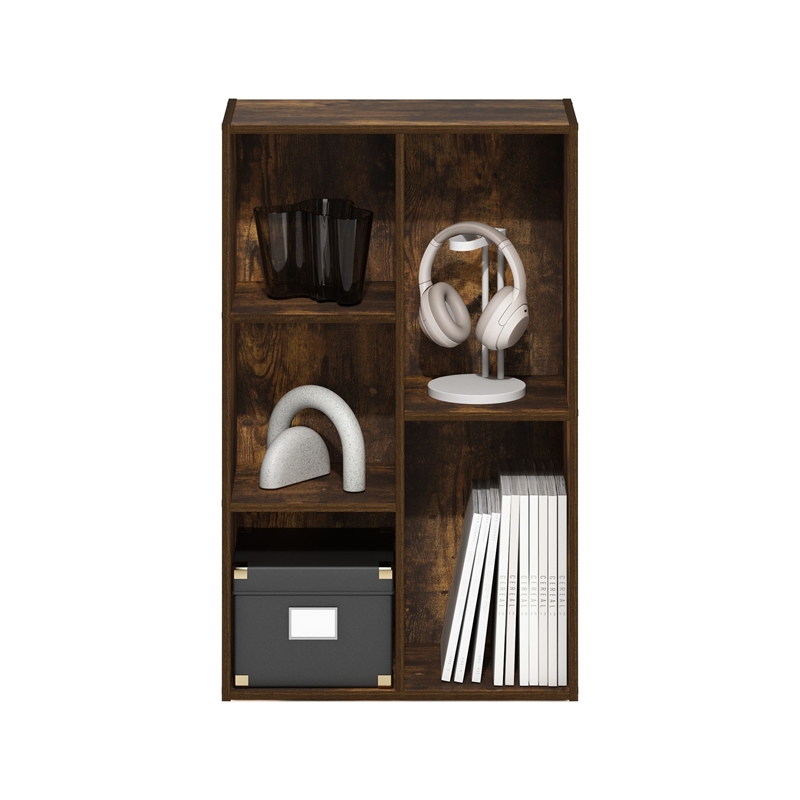Furinno LUDER 5-Cube No Tool Assembly Open Shelf in Amber Pine