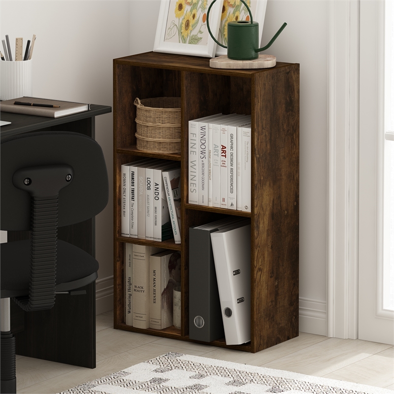 Furinno LUDER 5-Cube No Tool Assembly Open Shelf in Amber Pine