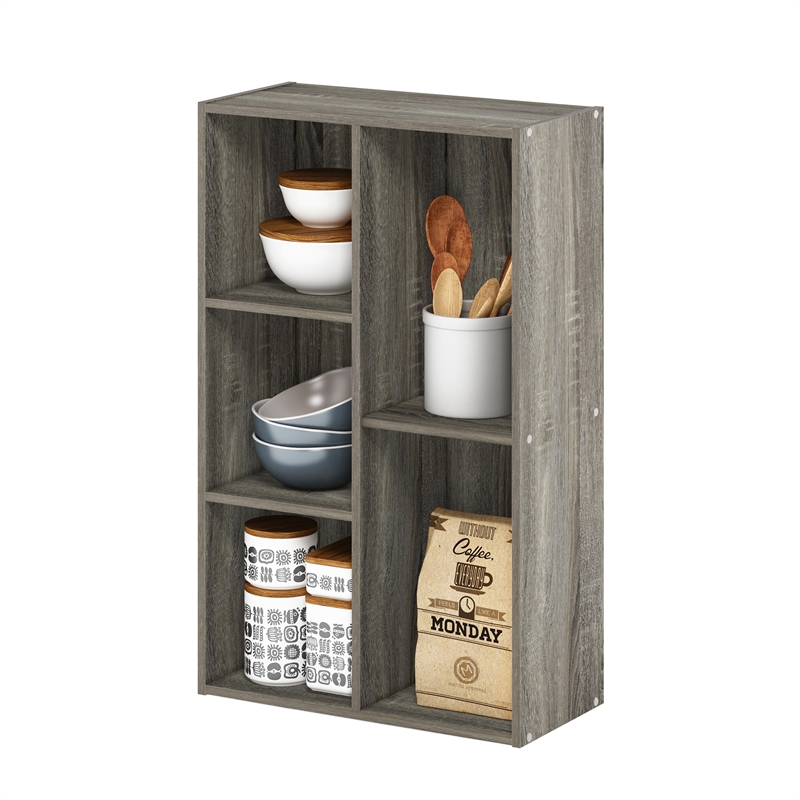 Furinno LUDER 5-Cube No Tool Assembly Open Shelf in French Oak