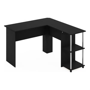 Furinno L-Shape Desk with Stainless Steel Tubes in Americano