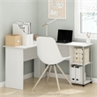 Furinno L-Shape Desk with Stainless Steel Tubes in White Oak