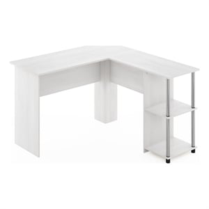 Furinno L-Shape Desk with Stainless Steel Tubes in White Oak