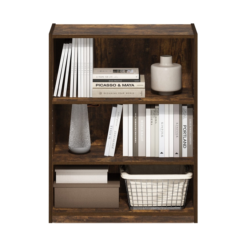 Furinno GEHRY 3-Tier Bookcase in Bookshelf with AdJUSTable Shelves in Amber Pine