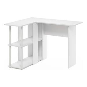Furinno ABBOTT L-Shape Desk with Bookshelf in White/White