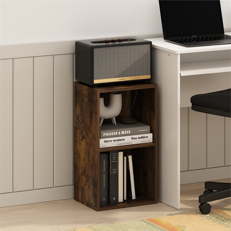 Furinno PASIR 2-Tier Open Shelf Bookcase in Amber Pine