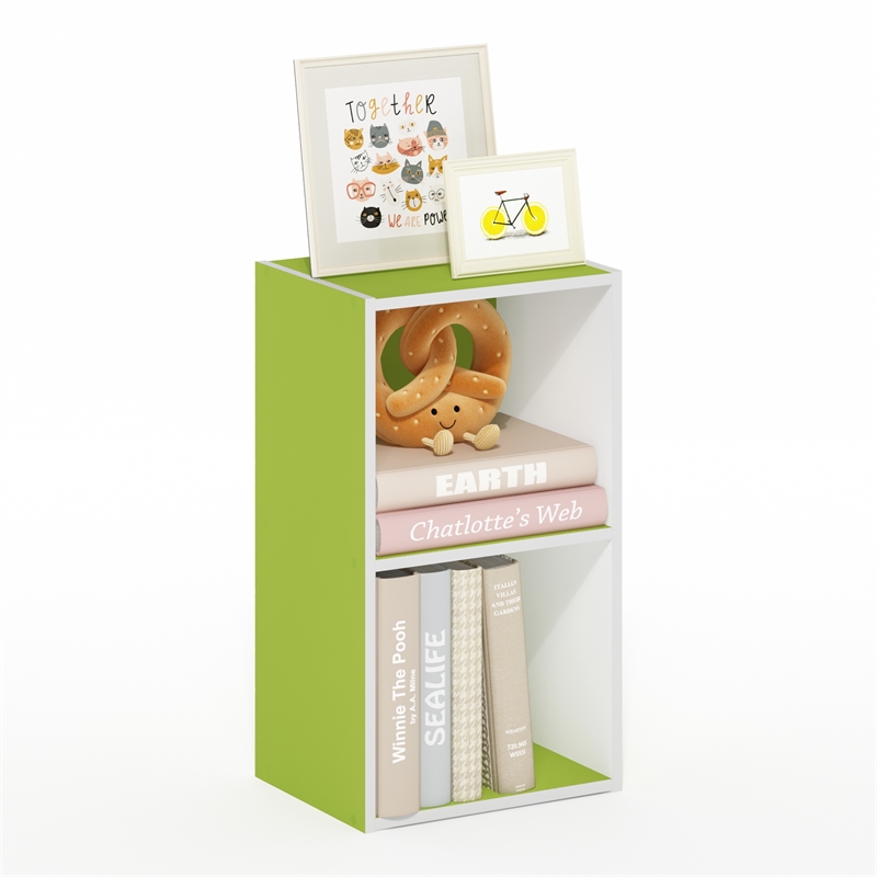 Furinno PASIR 2-Tier Open Shelf Bookcase in Green/White