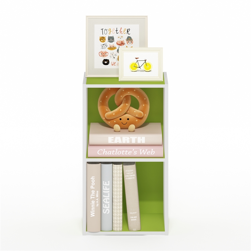 Furinno PASIR 2-Tier Open Shelf Bookcase in Green/White