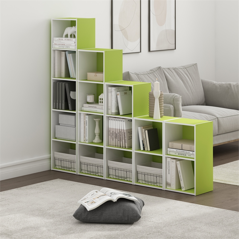 Furinno PASIR 2-Tier Open Shelf Bookcase in Green/White