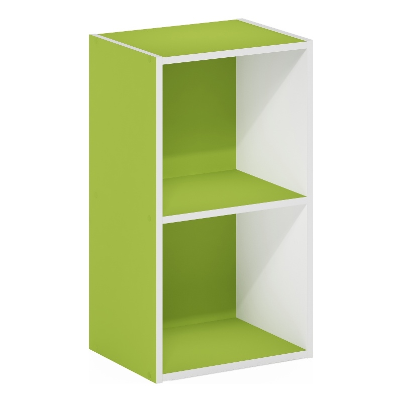 Furinno PASIR 2-Tier Open Shelf Bookcase in Green/White
