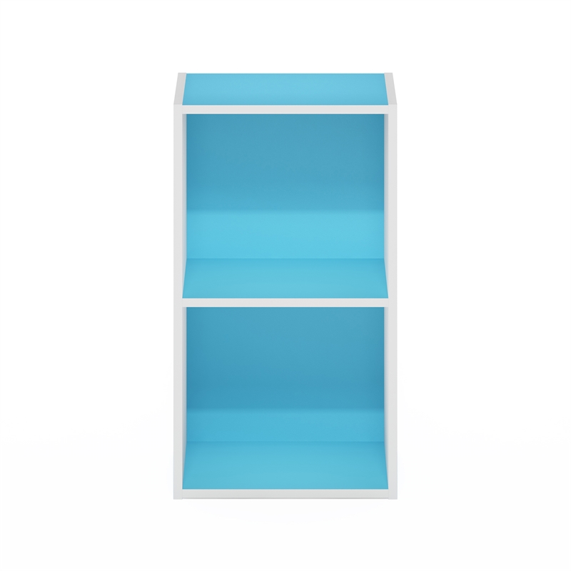 Furinno PASIR 2-Tier Open Shelf Bookcase in Light Blue/White