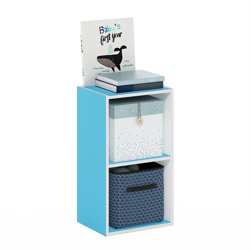 Furinno PASIR 2-Tier Open Shelf Bookcase in Light Blue/White