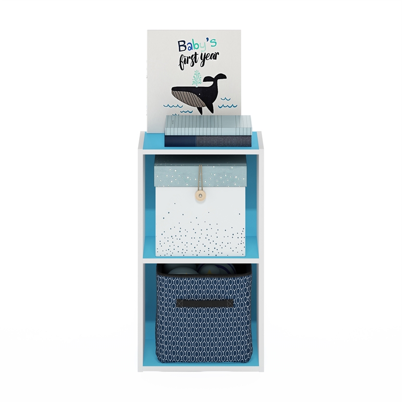 Furinno PASIR 2-Tier Open Shelf Bookcase in Light Blue/White