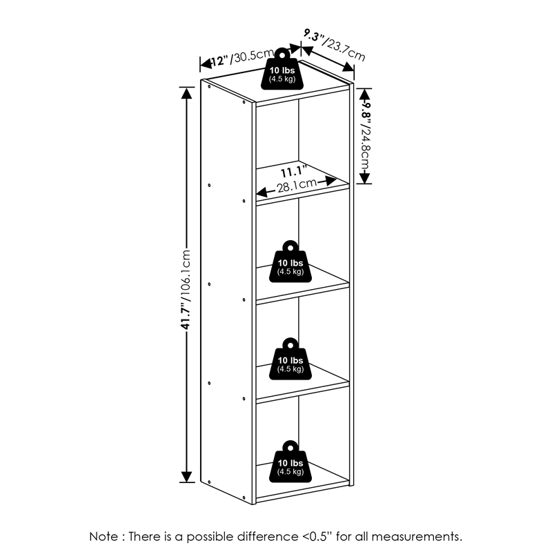 Furinno PASIR 4-Tier Open Shelf Bookcase in Amber Pine