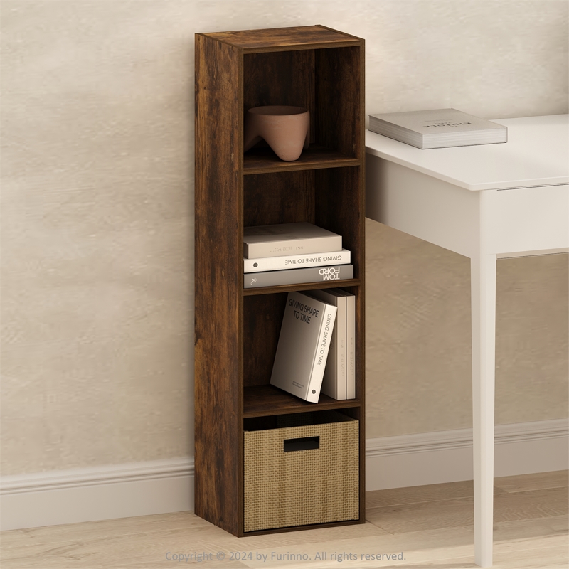 Furinno PASIR 4-Tier Open Shelf Bookcase in Amber Pine