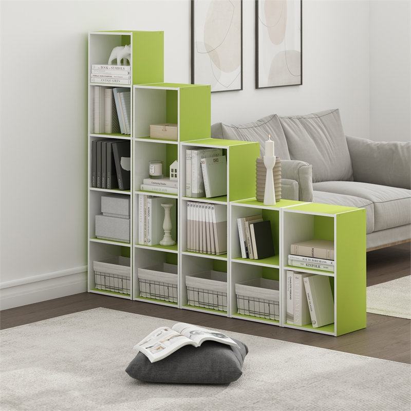 Furinno PASIR 4-Tier Open Shelf Bookcase in Green/White