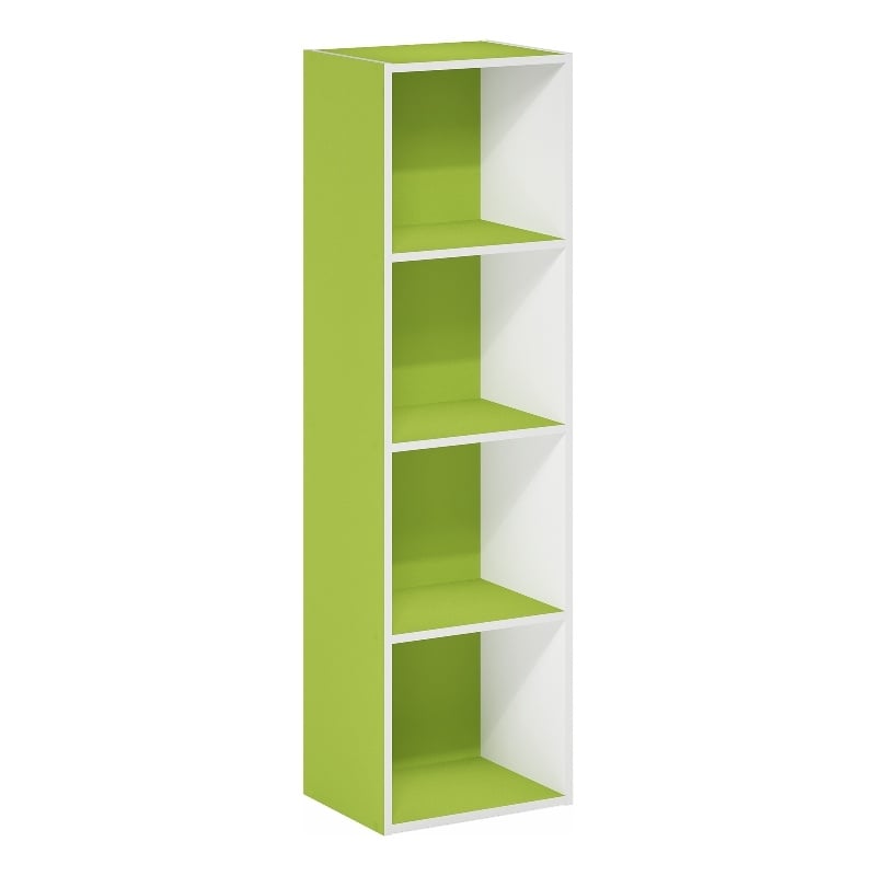 Furinno PASIR 4-Tier Open Shelf Bookcase in Green/White