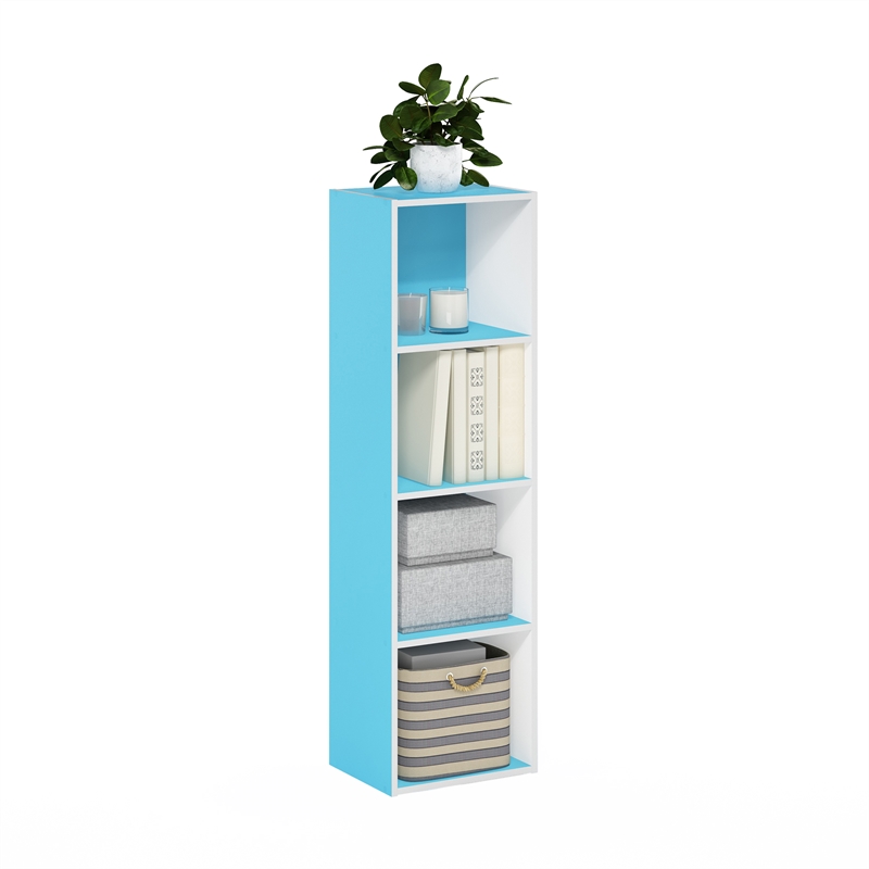 Furinno PASIR 4-Tier Open Shelf Bookcase in Light Blue/White