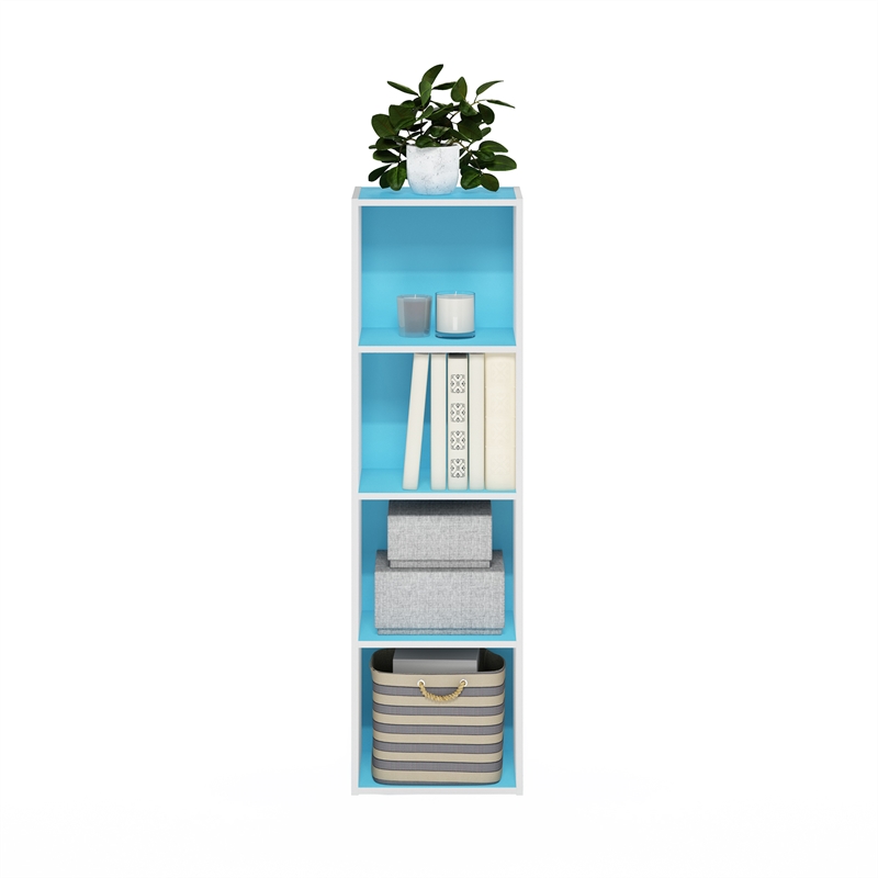 Furinno PASIR 4-Tier Open Shelf Bookcase in Light Blue/White