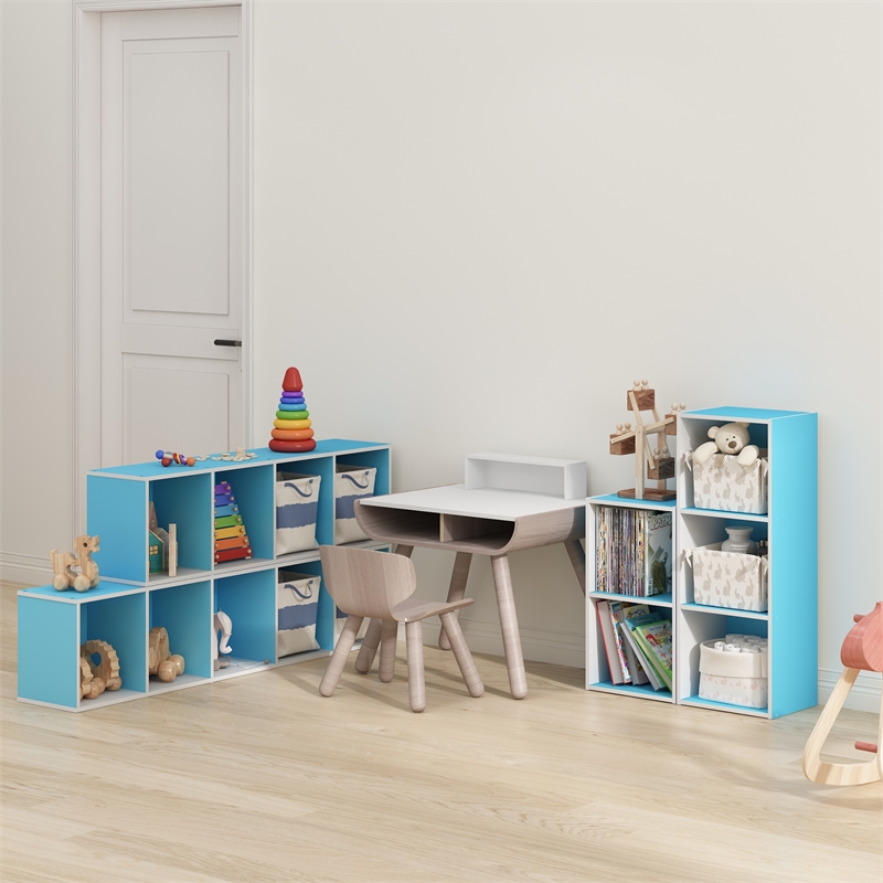 Furinno PASIR 4-Tier Open Shelf Bookcase in Light Blue/White