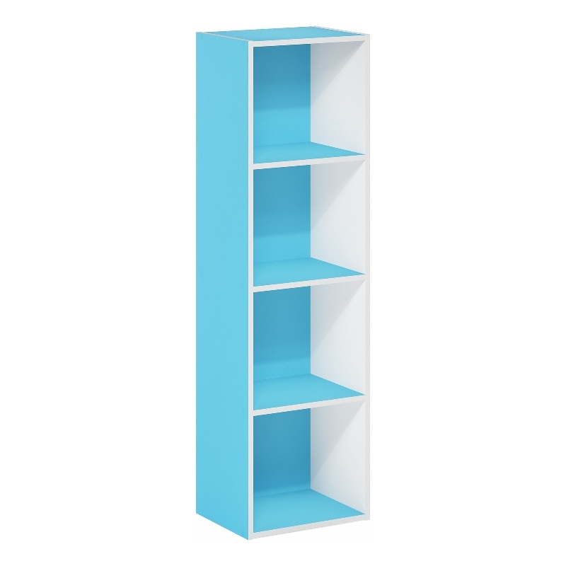 Furinno PASIR 4-Tier Open Shelf Bookcase in Light Blue/White