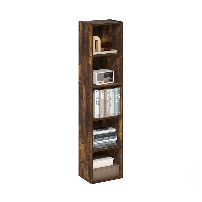 Furinno PASIR 5-Tier Open Shelf Bookcase in Amber Pine