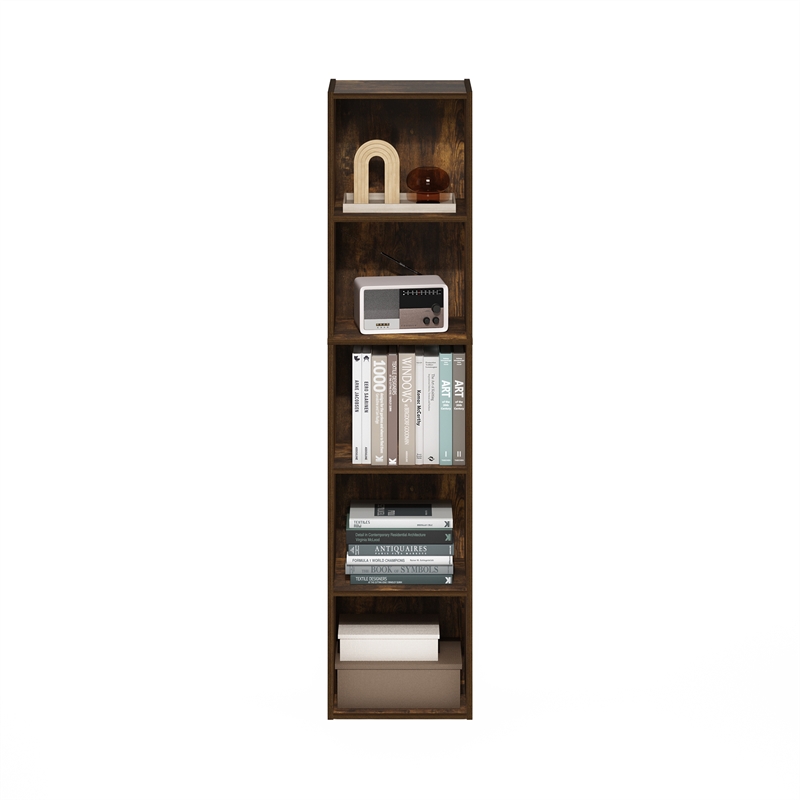 Furinno PASIR 5-Tier Open Shelf Bookcase in Amber Pine