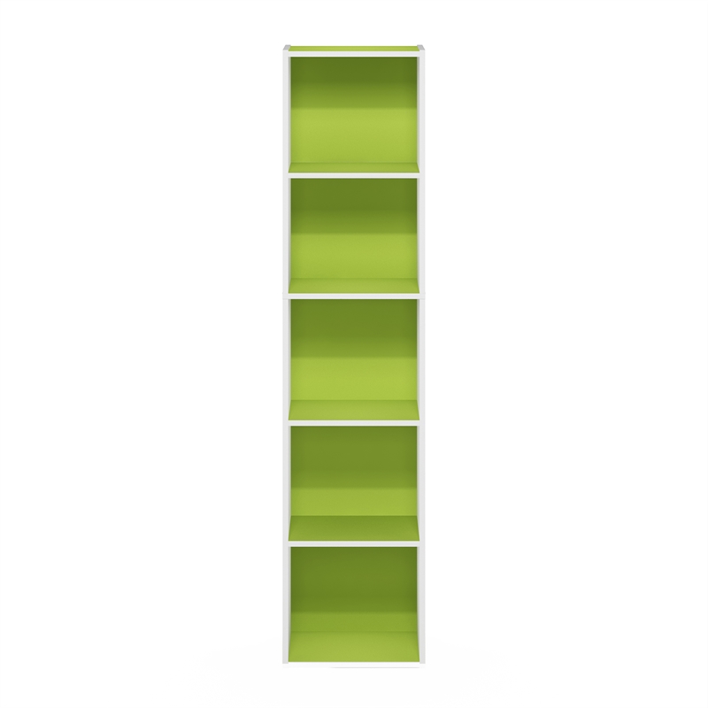Furinno PASIR 5-Tier Open Shelf Bookcase in Green/White