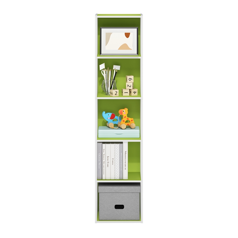 Furinno PASIR 5-Tier Open Shelf Bookcase in Green/White