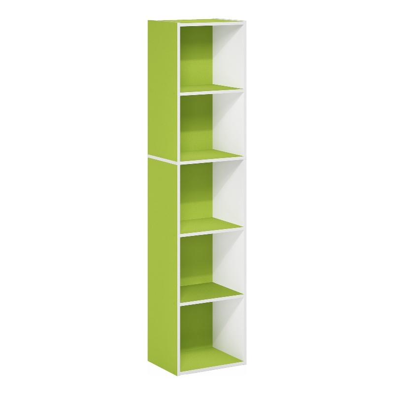 Furinno PASIR 5-Tier Open Shelf Bookcase in Green/White