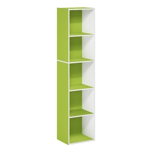Furinno PASIR 5-Tier Open Shelf Bookcase in Green/White
