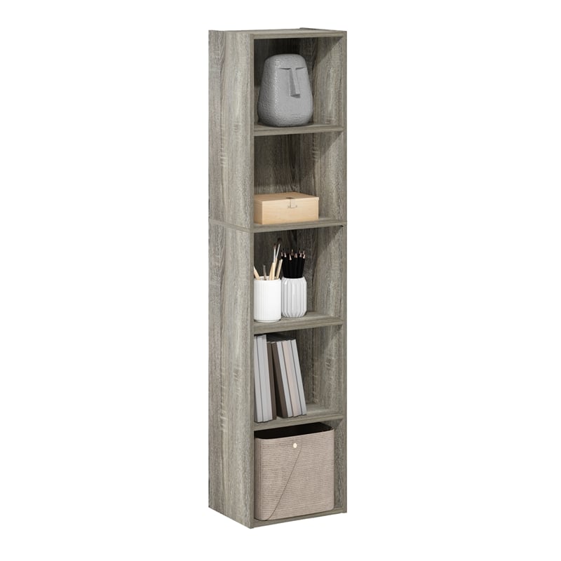 Furinno PASIR 5-Tier Open Shelf Bookcase in French Oak