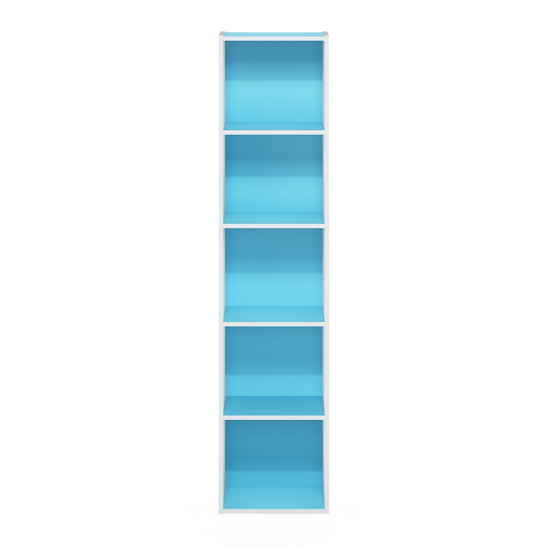 Furinno PASIR 5-Tier Open Shelf Bookcase in Light Blue/White