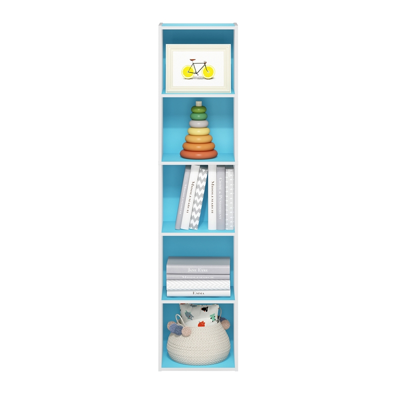 Furinno PASIR 5-Tier Open Shelf Bookcase in Light Blue/White