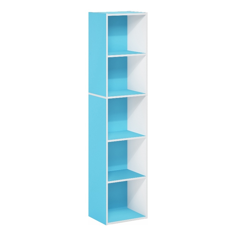 Furinno PASIR 5-Tier Open Shelf Bookcase in Light Blue/White