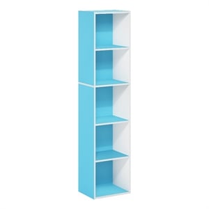 Furinno PASIR 5-Tier Open Shelf Bookcase in Light Blue/White
