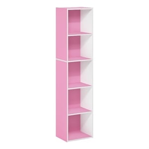 Furinno PASIR 5-Tier Open Shelf Bookcase in Pink/White