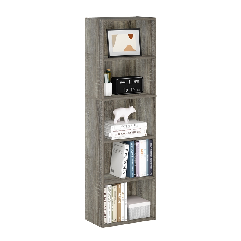 Furinno LUDER 5-Tier Reversible Color Open Shelf Bookcase in French Oak