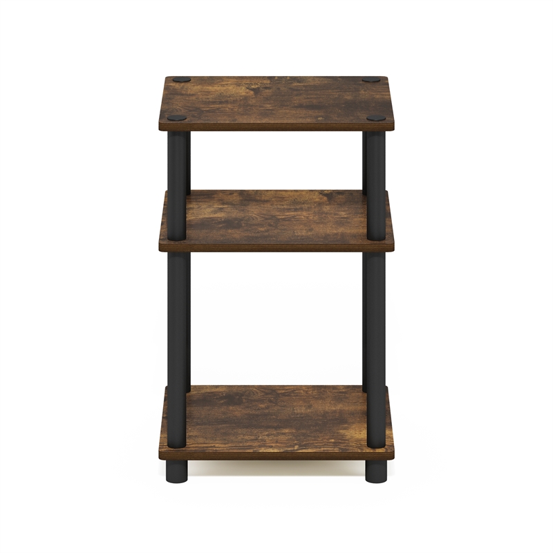 Furinno JUST 3-Tier Turn-N-Tube End Table in 1-Pack in Amber Pine/Black