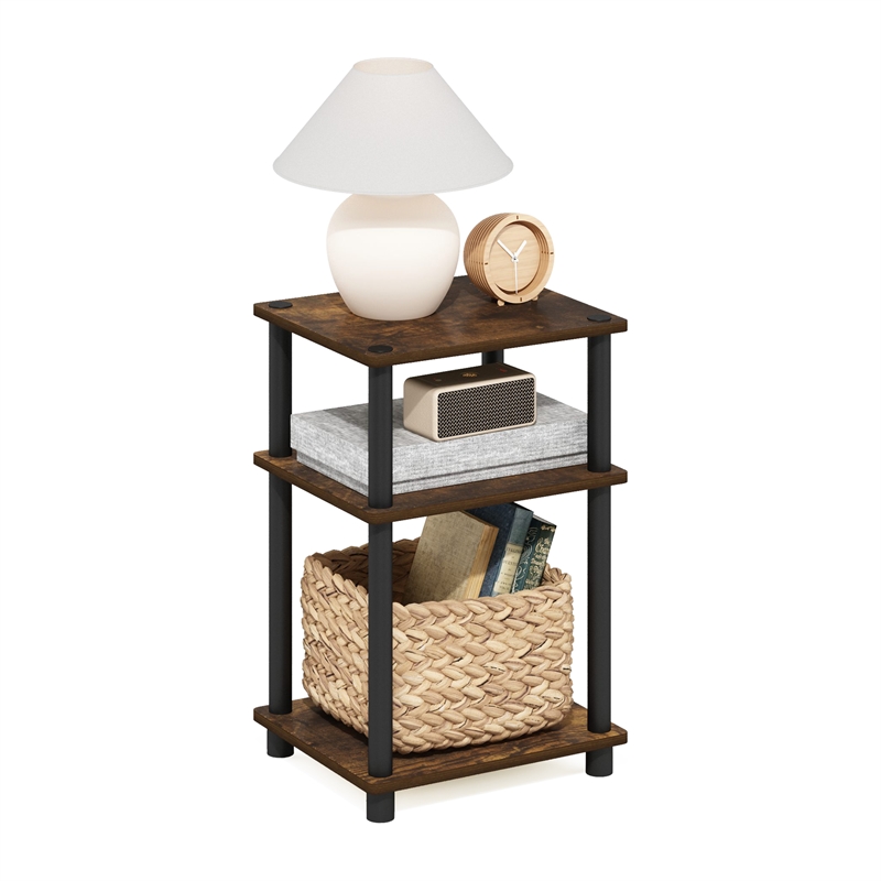 Furinno JUST 3-Tier Turn-N-Tube End Table in 1-Pack in Amber Pine/Black