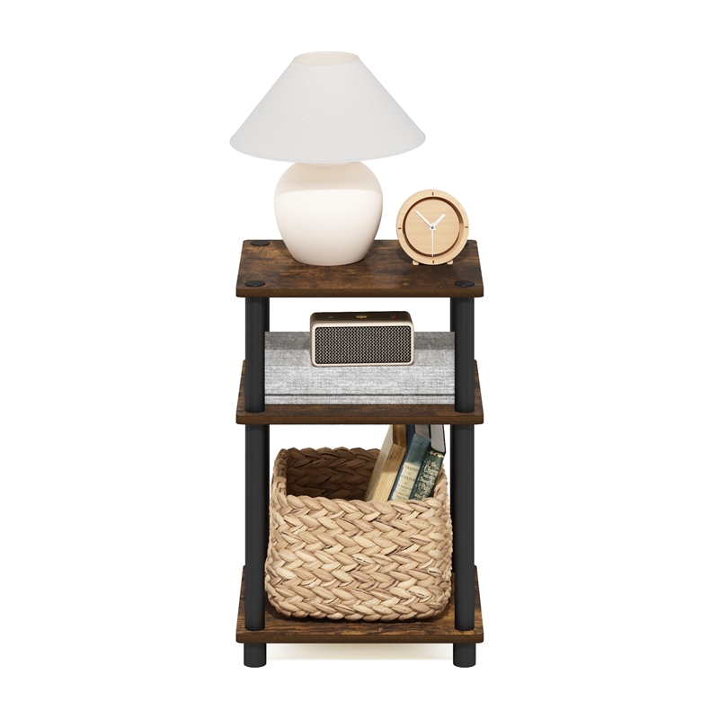 Furinno JUST 3-Tier Turn-N-Tube End Table in 1-Pack in Amber Pine/Black