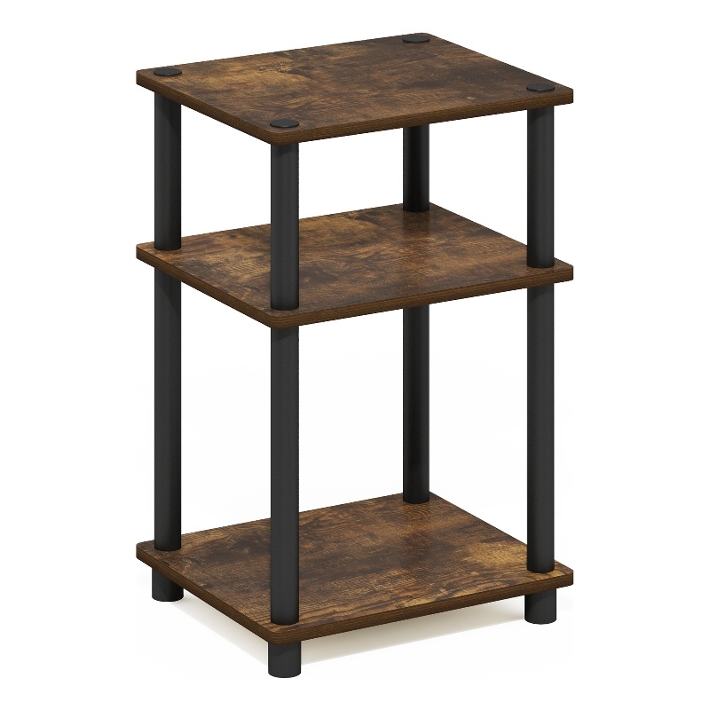 Furinno JUST 3-Tier Turn-N-Tube End Table in 1-Pack in Amber Pine/Black