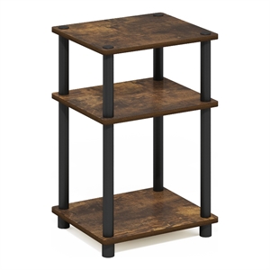Furinno JUST 3-Tier Turn-N-Tube End Table in 1-Pack in Amber Pine/Black
