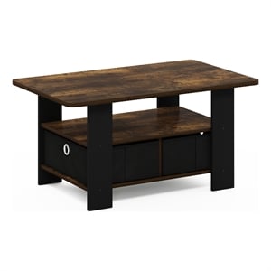 Furinno ANDREY Coffee Table with Bin Drawer in Amber Pine/Black