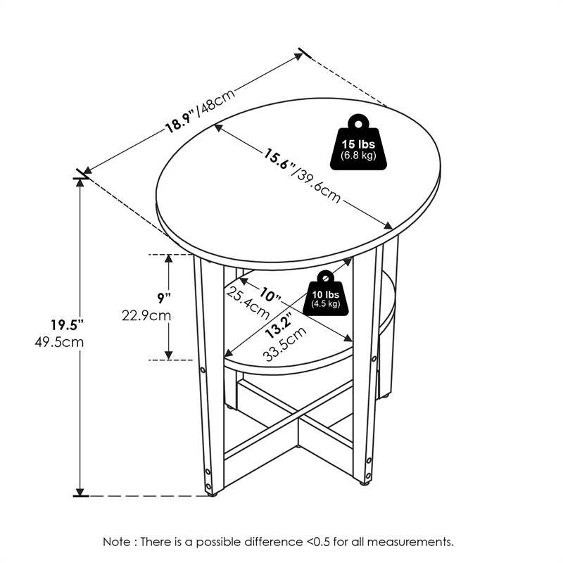 Furinno JAYA Oval End Table in Side Table in Nightstand in White
