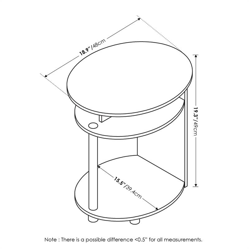 Furinno JAYA Simple Design Oval End Table in Americano in Stainless Steel Tubes