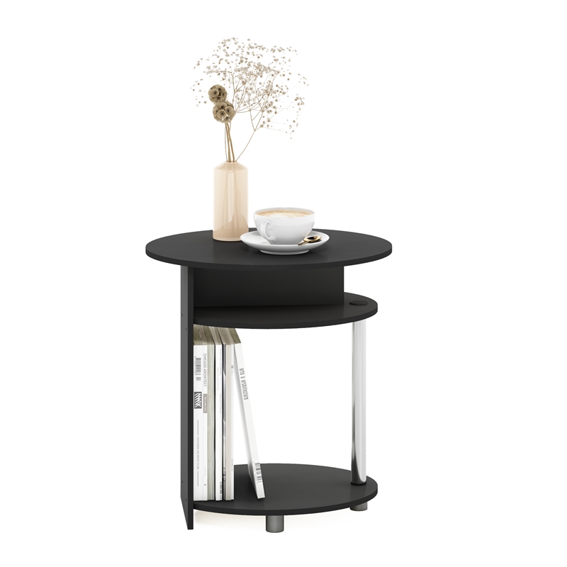 Furinno JAYA Simple Design Oval End Table in Americano in Stainless Steel Tubes