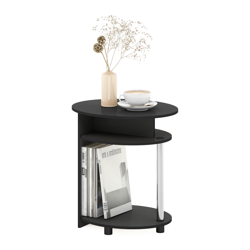 Furinno JAYA Simple Design Oval End Table in Americano in Stainless Steel Tubes