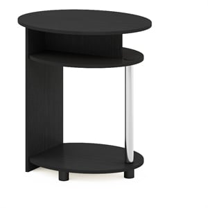 Furinno JAYA Simple Design Oval End Table in Americano in Stainless Steel Tubes