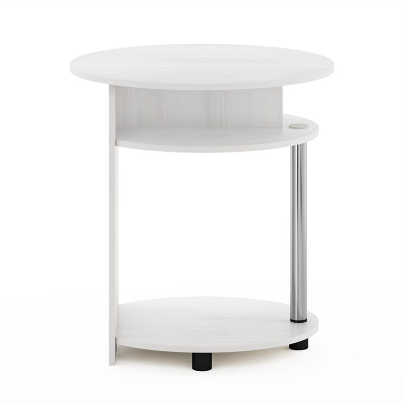 Furinno JAYA Simple Design Oval End Table in White Oak in Stainless Steel Tubes